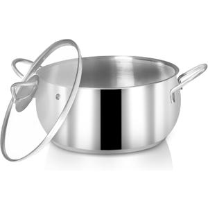 Kesto Kitchen Aid Stainless Steel Cooking Pot with Glass Lid, 2.5/4/6.34 Quart Sizes, Silver, Double Handle Stockpot, Gas Compatible (2.5 Quarts)