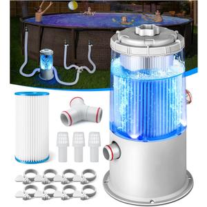 1000 GPH Light-Up Pool Filter Pump for Above Ground Pools | Built-in Blue LED Light, Transparent Housing for Real-Time Water Circulation & Filtration Monitor, Pool Cartridge Filter Pump System