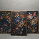 SIKERIC Dark Black Moody Floral Wall Art, Vintage Colourful Flower Framed Canvas Art Prints Set of 3, Large Botanical Art Paintings, Nature Peony Wall Decor for Living Room, Bedroom, Office-24X36 inch