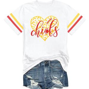 Game Day Shirt Women: Team Fan T-Shirt Cute Football Heart Graphic Tees Casual Season Short Sleeve Tops (White, M)
