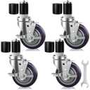 4 Inch Prep Table Casters Set of 4 for Commercial Kitchen Prep Tables, Expanding Stem Caster Wheels for Table Legs All with Brake Fit 1-1/2" and 1-5/8" Inner Diameter Leg Tube Adapter Caster