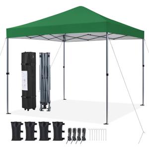 Yaheetech 10x10 1-Person Setup Pop Up Canopy Tent, Instant Portable Commercial Canopy Tent, Outdoor Gazebo with 1-Button Push, Wheeled Bag & 4 Sandbags for Home, Party & Outdoor Activities, Dark Green