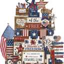 26 Pcs 4th of July Tiered Tray Decoration Patriotic USA Wood Signs Rustic America Flag Red White and Blue Tiered Tray Decorations for Memorial Day Home 250th Anniversary Birthday Party