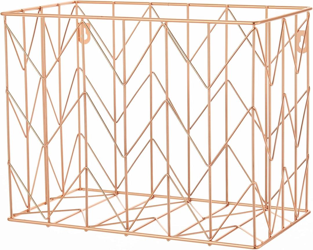 Y YOMA 1 Pack Rose Gold Hanging File Folder Organizer Letter Size Metal File Kit File Folder Filing Basket for Desk Home Office Classroom Supplies