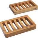 Slotted Soap Dish 2 Pack Teak Wood by HTB, Kitchen Wooden Sponge Holder, Self Draining Soap Dish for Shower, Sink, Bathroom, Bathtub, RV