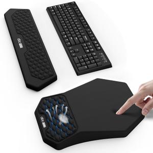 Ergonomic Mouse Pad and Keyboard Wrist Rest Support Set, Massage Design Mousepad for Carpal Tunnel Pain Relief, Memory Foam, Non-Slip PU Base for Computer Desk, Black