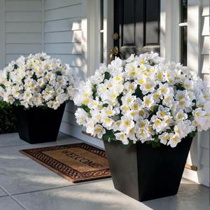 Juxdp 8 Bundles Artificial Camellia for Front Door Outside - Faux UV Resistant Real Looking Camellia Flowers Fake Silk Bouquets Plants for Garden Window Farmhouse Home Spring Summer Decor (White)