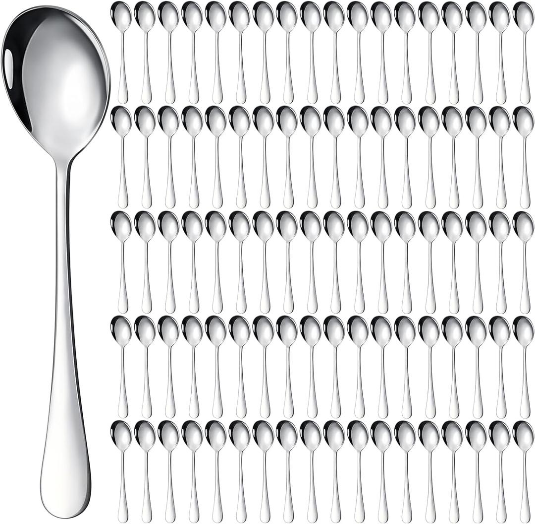 Nuogo 100 Pieces Soup Spoons Set Stainless Steel Spoons Silverware Dessert Dinnerware Bulk Metal Dinner Dinnerware Mirror Polished Tablespoon for Home Restaurant Kitchen Dishwasher Safe