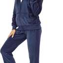 Velour Track Suits for Women Set Fall Sweatsuits 2 Piece (Blue, L)