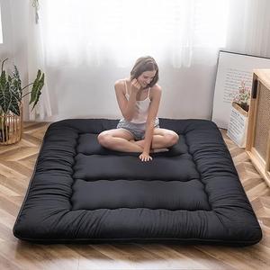 MAXYOYO Japanese Floor Mattress Futon Mattress, 4" Thicken Tatami Mat Sleeping Pad Foldable Roll Up Mat Boys Girls Dormitory Pad Kids Floor Lounger Pillow Bed, Black, Twin Size
