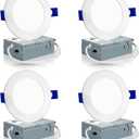 Meconard 4 Pack 4 Inch LED Recessed Ceiling Light with Junction Box, 3000K/4000K/5000K Selectable, 9W=75W 750LM, Dimmable Canless Downlights, ETL and Energy Star Listed