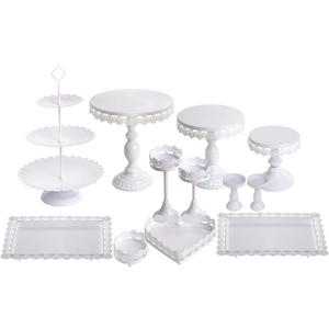 Set of 12 Pieces White Cake Stand and Pastry Trays Metal Cupcake Holder Fruits Dessert Display Plate for Baby Shower Wedding Birthday Party Celebration
