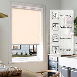 LazBlinds No Tools No Drill Cordless Roller Shades, Light Filtering Roller Blinds for Windows, Thermal Insulated UV Protection Roll Up Window Blinds and Shases, 24'' W x 72'' H, Beige