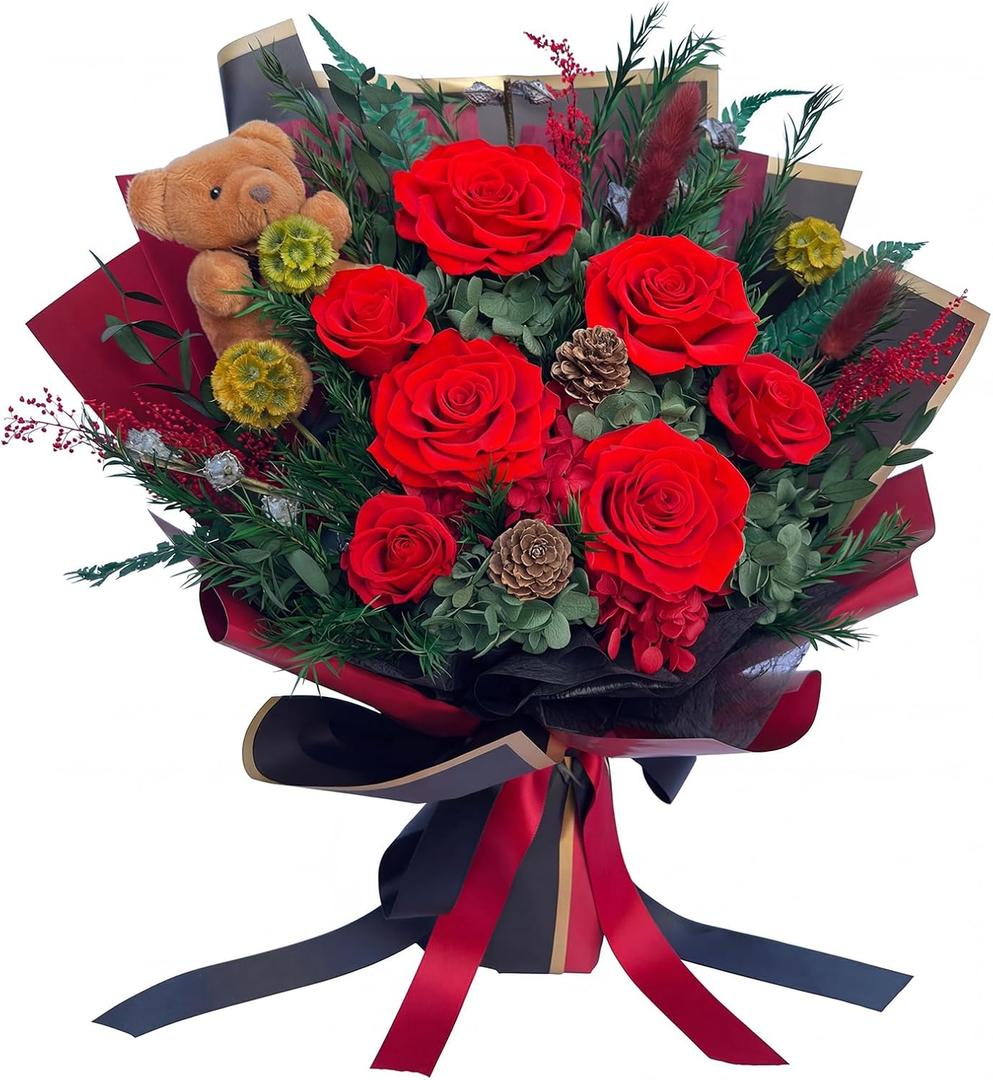 Forever Flower Gifts for Mom: Big Flowers Big Love- Mothers Day Flowers for Her Mom Wife- Preserved Rose Bouquets-Flowers for Delivery Prime on Anniversary Valentines Birthday (Red 1)