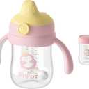 Piifur Tritan Sippy Cup with Storage Lid for 6-18 Months Leak Proof, Weighted Straw Learner Cup with Handle for Baby 8 Ounce (Pink)