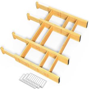 SpaceAid Bamboo 13.25-17 Drawer Dividers (Need 2.35" Deep Drawer) Kitchen Adjustable Organizers, Expandable Organization for Home, Office, Dressers, 4 Dividers with 9 Inserts