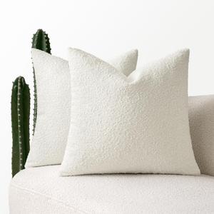 MIULEE 20x20 Inch Decorative Pillow Covers for Couch Bed Set of 2 Textured Boucle Neutral Throw Pillows White Accent Solid Cushion Pillowcase Cozy Soft Chair Sofa Livingroom Home Decor