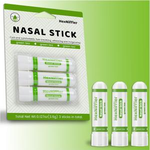Green Tea Nasal Inhaler (3 Pack) - Refreshing Essential Oil Aromatherapy Stick - Natural Non-Medicated Relief for Sinus & Congestion - Portable Energy Booster for Focus & Clear Breathing