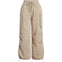 Floerns Women's Leopard Straight Leg Cargo Pants Cheetah Drawstring Ruched Trousers (L)
