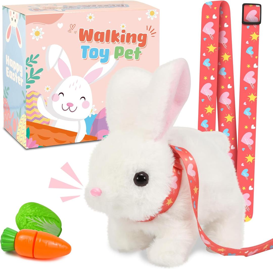 Easter Robot Bunny Pal- Bunby My Realistic Bunny Toy, Hopping Bunny with Sounds, Jumping, Twitching and Shaking Ears, Interactive Plush Bunny for Kids, Birthday Gift for Toddler (White)