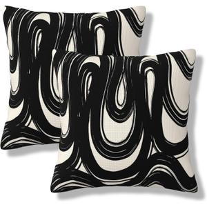 Black Beige Striped Throw Pillow Covers Modern Pattern Pillow Cover 20x20 Inch Set of 2 Abstract Art Boho Square Pillowcase Decorative Cushion Cases for Couch Sofa