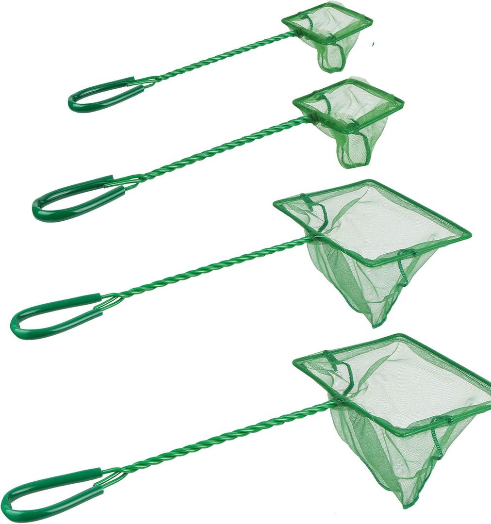 4 Pack Aquarium Fish Net Fine Quick Catch Mesh Nylon Fishing Catch Nets with Plastic Handle for Fish Tank Mesh Nets Scoop - Green