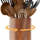 ZUJJAFY Utensil Holder, 360 Rotating Acacia Wood Kitchen Utensil Holder for Counter, 7.2" Large Cooking Utensil Crock for Countertop, Wooden Utensils Organizer for Cooking Spatula Storage