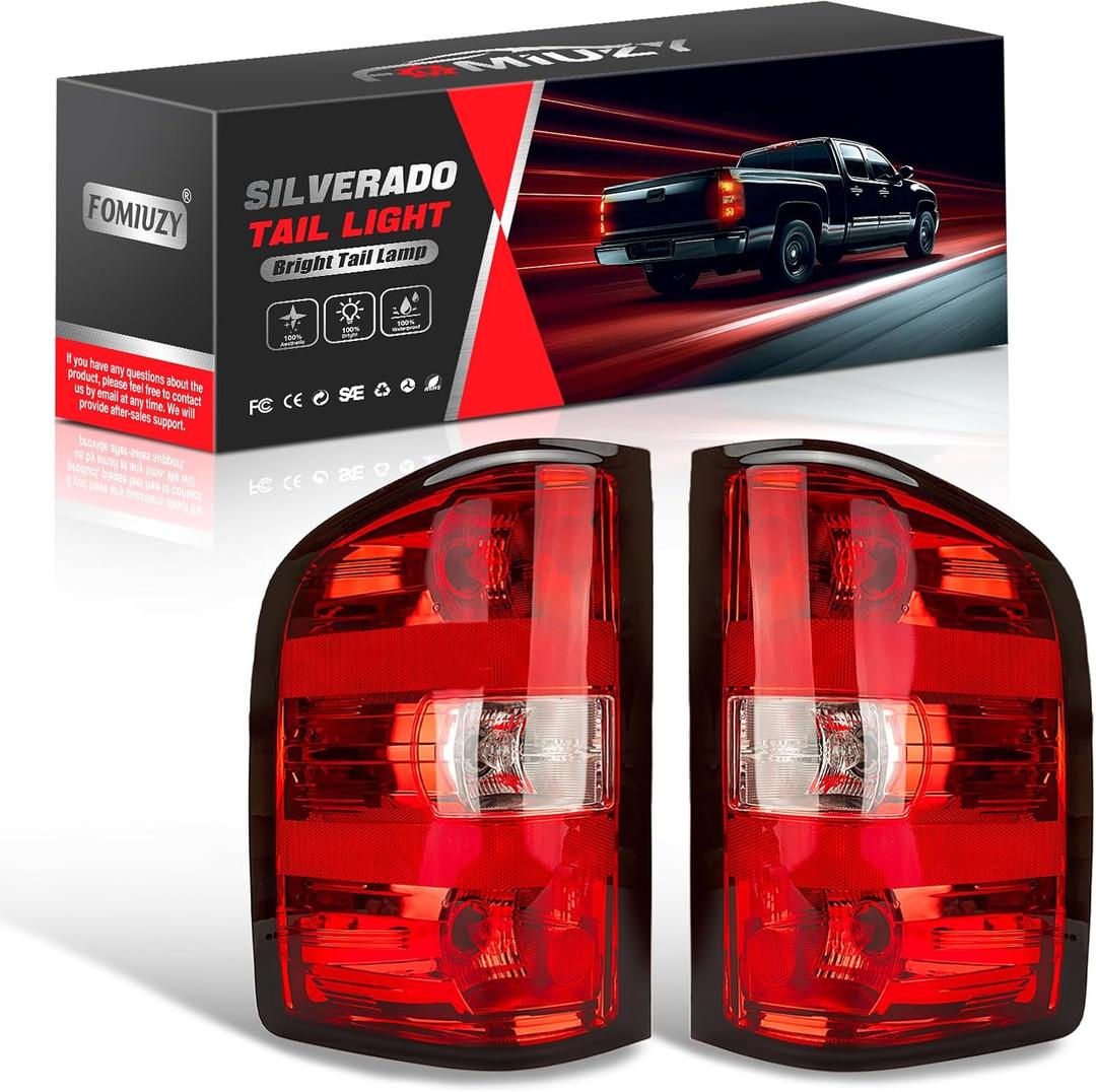 Tail Lights Assembly Fit 07-13 Chevy Silverado 1500 2007 2008 2009 2010 2011 2012 2013 2014 Chevrolet 2500 3500 HD 2500HD 3500HD Rear Brake Back Taillight Cover Left Driver Right Passenger