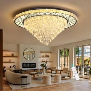 HAIXIANG Luxury Modern Crystal Chandelier Lighting Elegant Dining Room Living Room Fixture Chandeliers with 60W LED Dimmable Lights Black