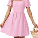 OFEEFAN Women Puff Sleeve Square Neck Tie in Back Dresses with Zipper, Size 160
