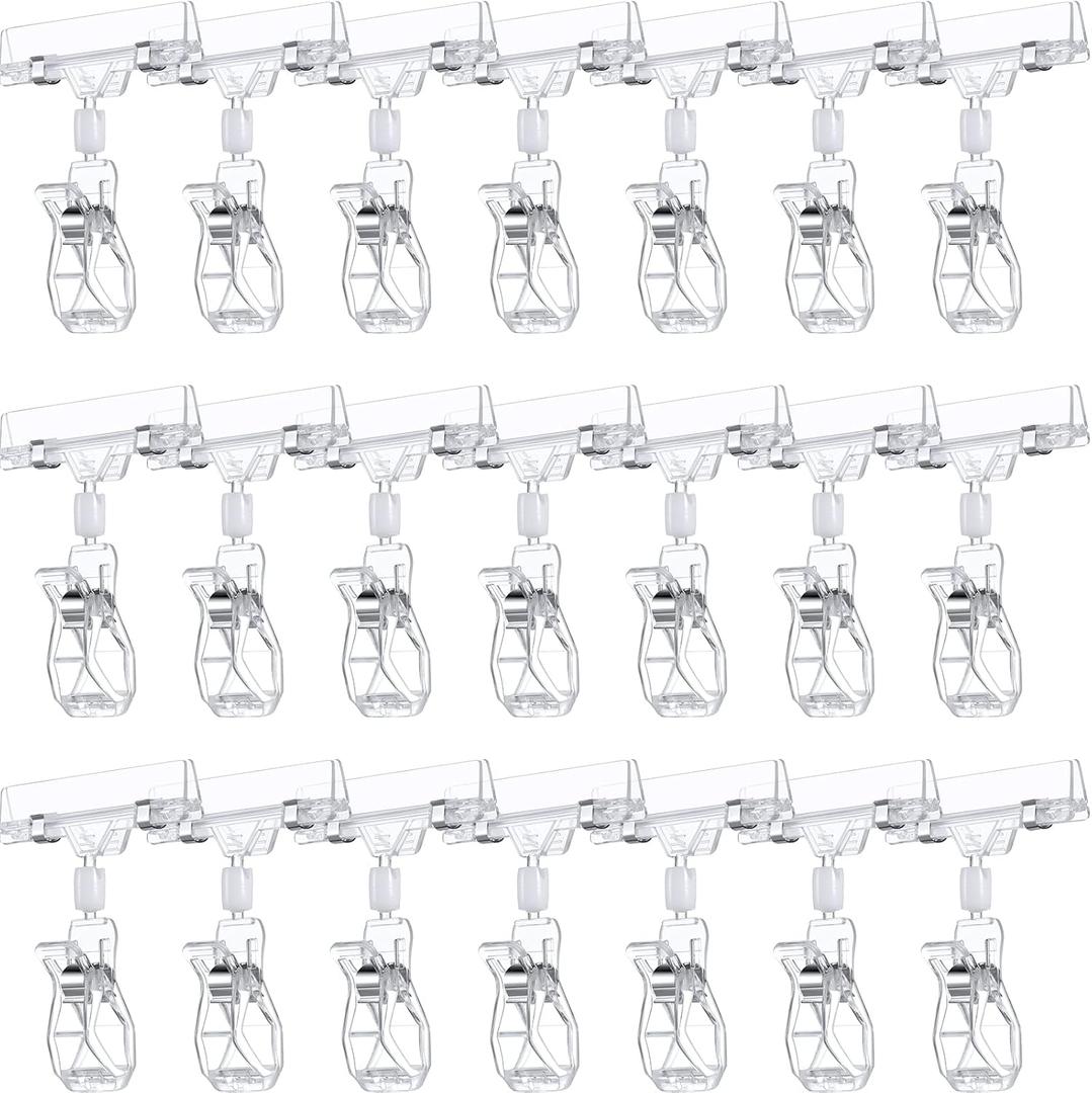 Honeydak 50 Pcs Plastic Sign Holder Clips Swivel Price Signs Rotatable Rack Shelf Price Clips for Merchandise Double Display for Retail Cards(Simple Shape)