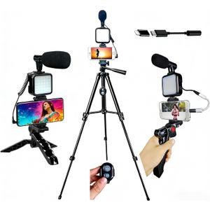 Vlogging Kit for iPhone, Vlogging kit for Android Phone,YouTube Starter Kit with Two Tripods Light Microphone Remote and Jack Adapter