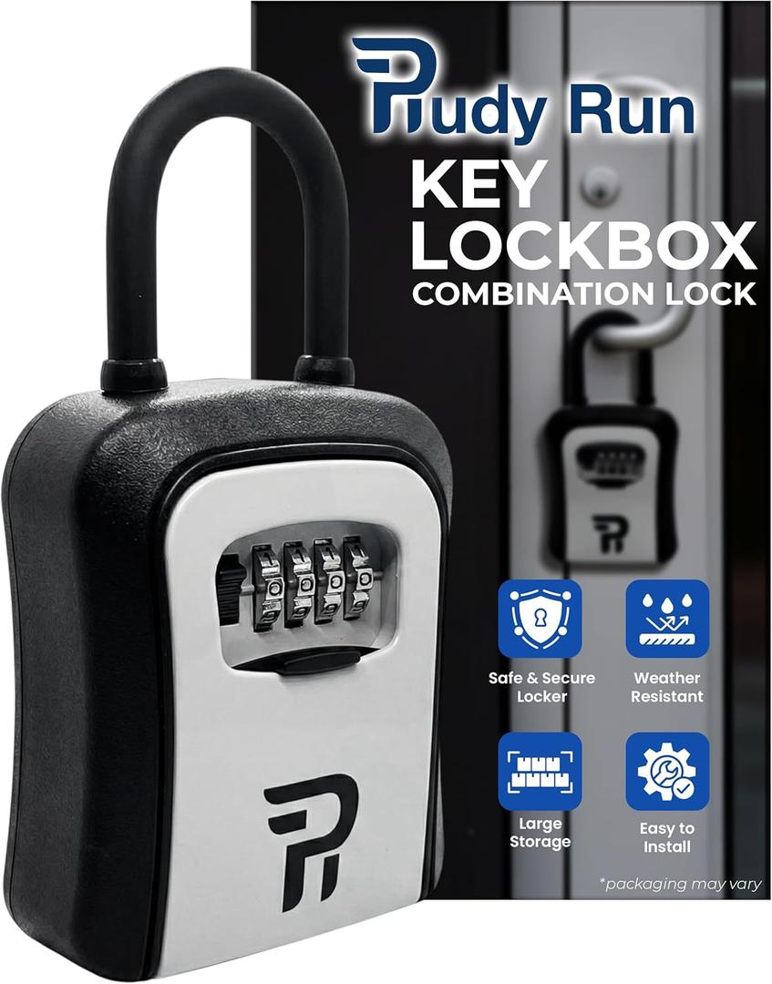 Rudy Run Key Lock Box for Outside  Large Outdoor Lockbox for Keys with Code, 4-Digit Combination Hidden Safe to Hide a Key Outside, Portable Safe Key Storage for Home, Airbnb, Realtor and Rental