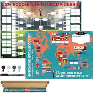 2026 World Cup Schedule Poster, 48 Teams Tournament Wall Map & Finals Bracket Showcase, 2-in-1 Double-Sided Write-on Chart, Waterproof PVC Material, Includes Marker & Hooks, Soccer Gifts for Fans