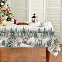 Horaldaily Christmas Tablecloth Rectangular, Deers Snowman Trees White Washable Table Cover for Party Picnic Dinner Decor