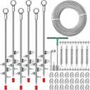 6Pcs 30" Ground Anchors Shed Anchors Kit with 3/16" 100FT Galvanized Cable & 304 SS Turnbuckles, Heavy Duty 12mm Solid Steel Earth Anchors, Fully Welded for Sheds Mobile Home Carports
