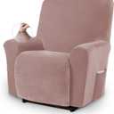Asnomy Recliner Chair Covers Lazy Boy Recliner Covers with Pockets Stretch Velvet Couch Cover Slipcover 1-Piece Furniture Protector for Dogs Cats (Recliner, Pink) 34"D x 33"W x 37"H