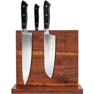 Magnetic Knife Block, Double Sided Acacia Wood Knife Holder Rack, Countertop Stand for Kitchen Knives Storage with Strong Magnets 12 x 10 Inch