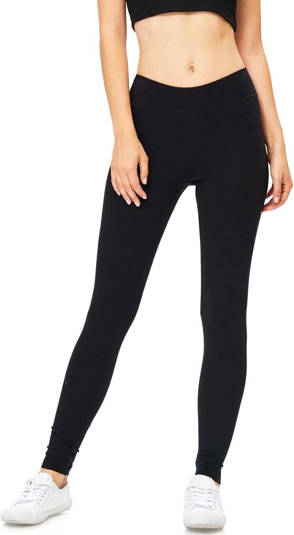 Sofra Women's Juniors High Waisted Cotton Layering Leggings (M, Black)