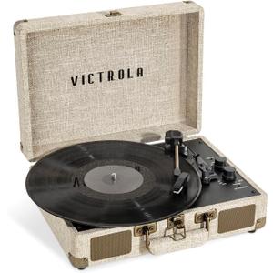 Victrola Journey+ Signature Turntable Record Player – 33-1/3, 45 & 78 RPM Suitcase Vinyl Record Player, Bluetooth Connectivity & Built-in Speakers, Stereo RCA Output, Linen Finish (Cream)