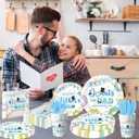 3 x 144 Pcs Fathers Day Plates and Napkins Set,Disposable Donuts Cookout Tableware includes Paper Plates,Cocktail Napkins and Cups - Happy Dad Party Theme Decorations Supplies Serve 24Guests