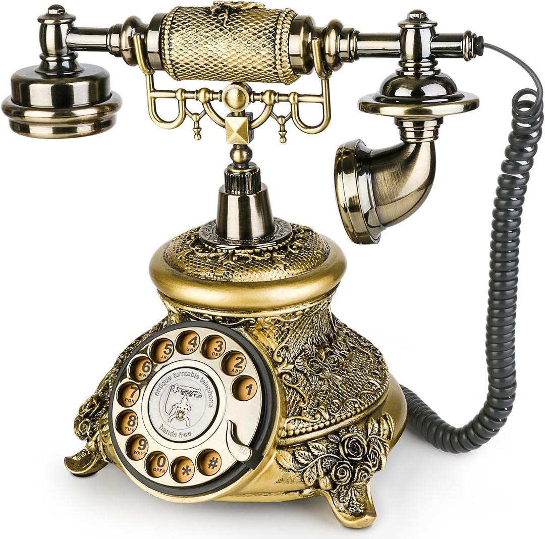 Sangyn Vintage Rotary Dial Telephone Antique Phone Retro Landline Phones Old Fashioned Telephone for Home Office Cafe Bar Hotel Decor (Bronze)