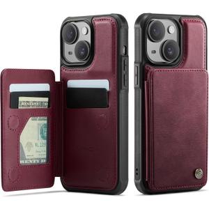 Vinich for iPhone 13 Wallet Case with Card Holder, RFID Blocking Credit Slots Kickstand Shockproof Phone Cover for Women Men, Burgundy