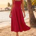 ZESICA Women's Summer Elegant Sleeveless Midi Dresses 2026 Wedding Guest Cocktail Party Crewnenck Flowy A Line Long Dress Red Small
