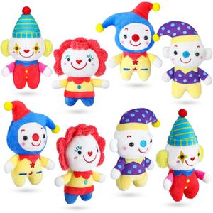 Zomiboo 8 Pcs Clown Plush Bulk Cute Clown Dolls for Students Easter Birthday Party Favors Stuffed Animals, 5 Inch
