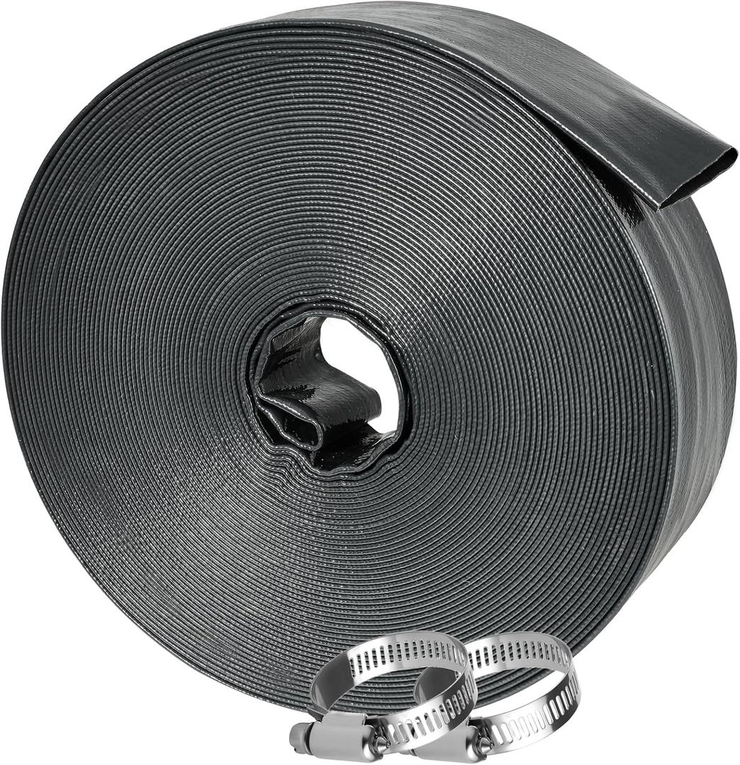 Sepetrel Pool Backwash Hose 1.5 Inch x 50 Feet | Heavy Duty Burst Resistant & Weatherproo Lay Flat Discharge Hose for Pool Sand Filter, Sump Pump, Inground & Above Ground Pools,Includes 2 Clamps
