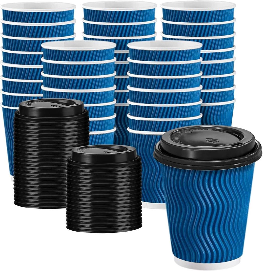 100Pack 8 oz Coffee Cups with Lids, Disposable Paper Coffee Cups with Lids, To Go Hot Cups for Hot and Cold Beverages (Navy