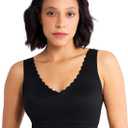 Floatley Cozy Scalloped Bra Comfort Wirefree Full Coverage Seamless Bra with Embedded Pad for Women (Medium, Black)