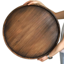 Round Ottoman Tray for Coffee Table Living Room Wood Serving Tray Large Wooden 24 Inches Rustic Brown