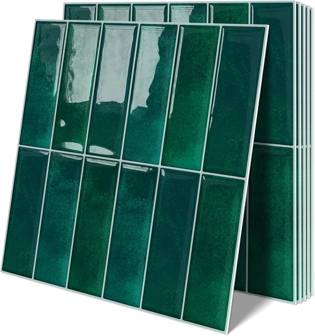 Dark Green Peel and Stick Tile Backsplash Self Adhesive Tiles for Kitchen Wall Bathroom (10-Sheet,12"x12")